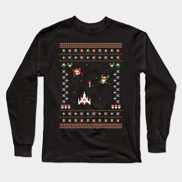 Galaga Ugly Holiday Sweater Long Sleeve T-Shirt by Swainathan